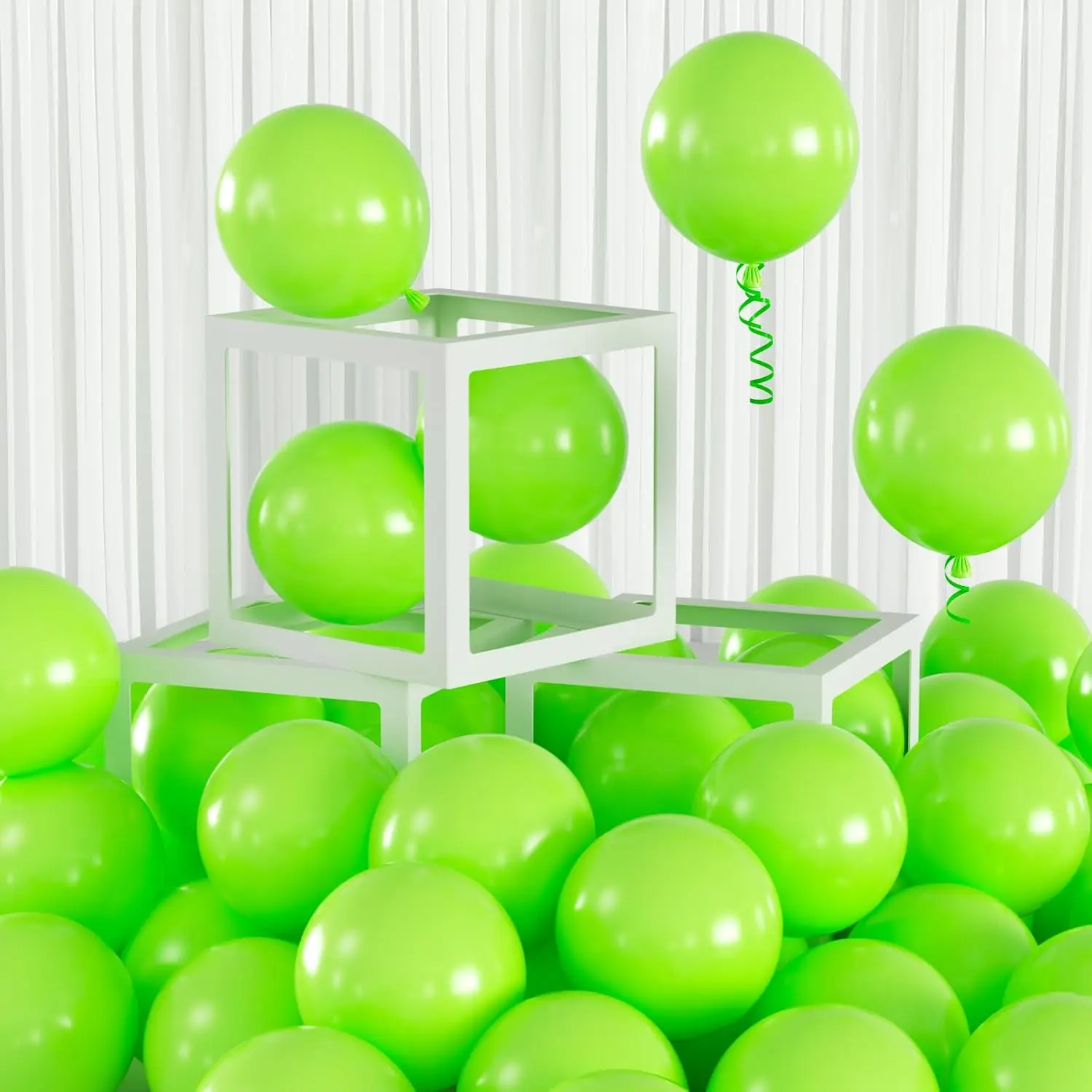 100 count 5 Inch Small Lime Green Balloons Garland Arch Fillers | 5” Mini Light Neon Green Latex Balloon for Graduation 2026  Shower Jungle Safari Dinosaur Party (with Ribbon & Glues )