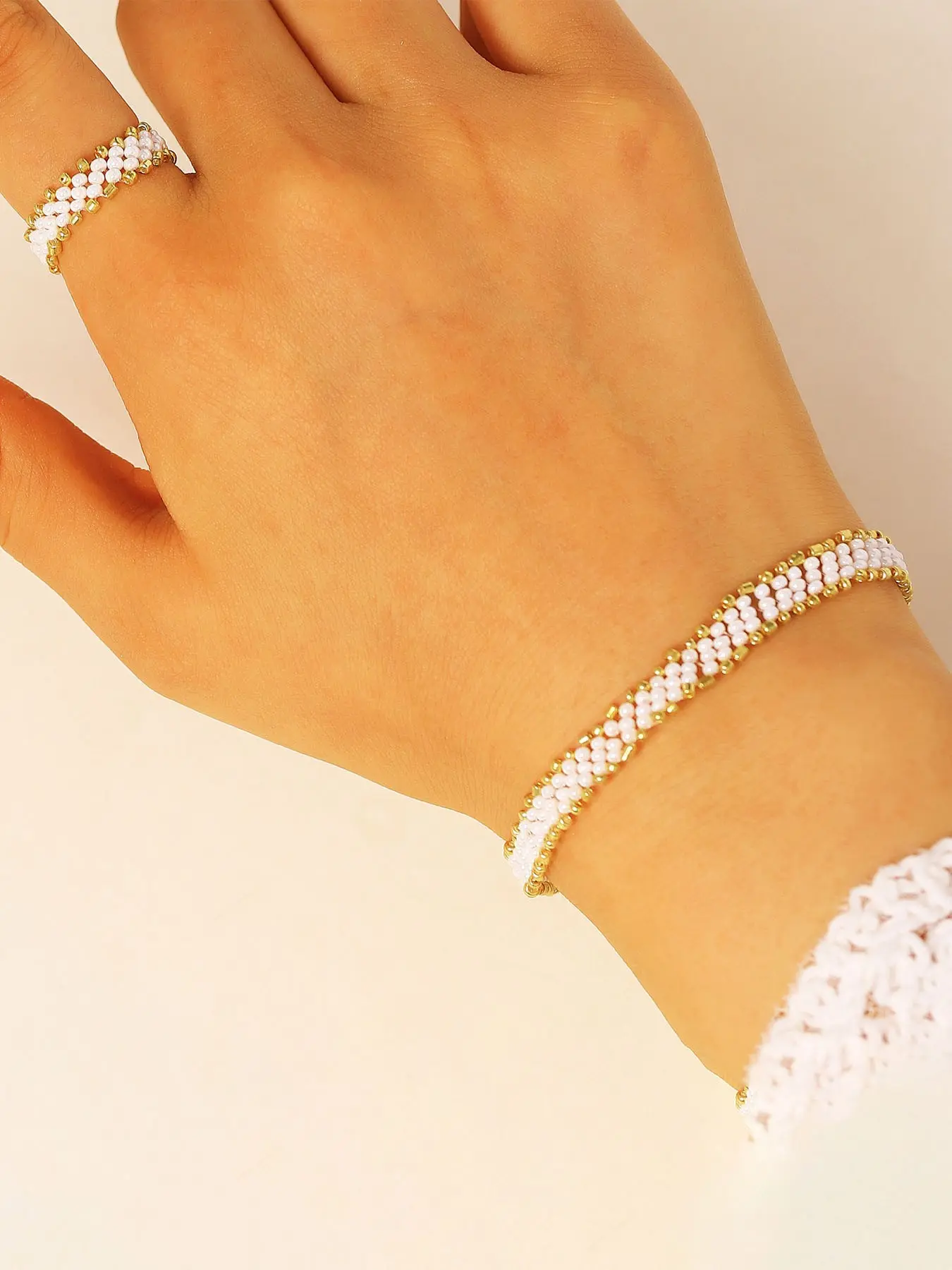 Beaded Bracelet Ring Set, New Unique Versatile Handmade Jewelry, Beaded Bracelet Ring Set, DIY Craft Gift Idea