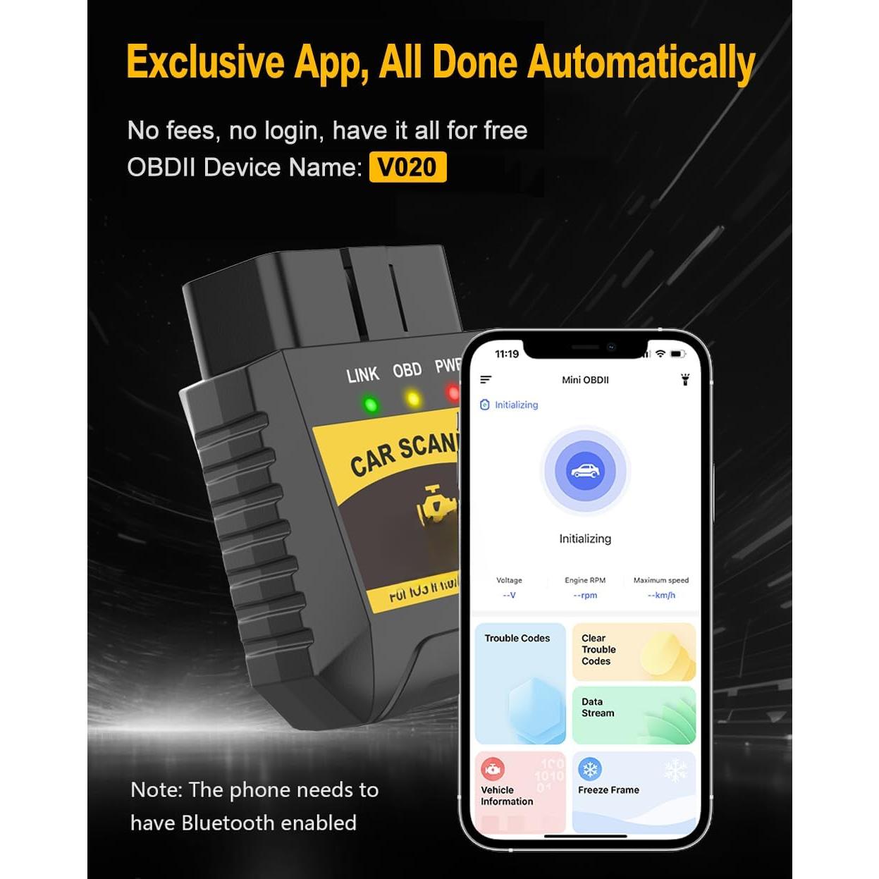 OBD2 Scanner  for  iOS Android OBDII Diagnostic Scan Tool Code Reader Clear Error Code  Performance Test  APP