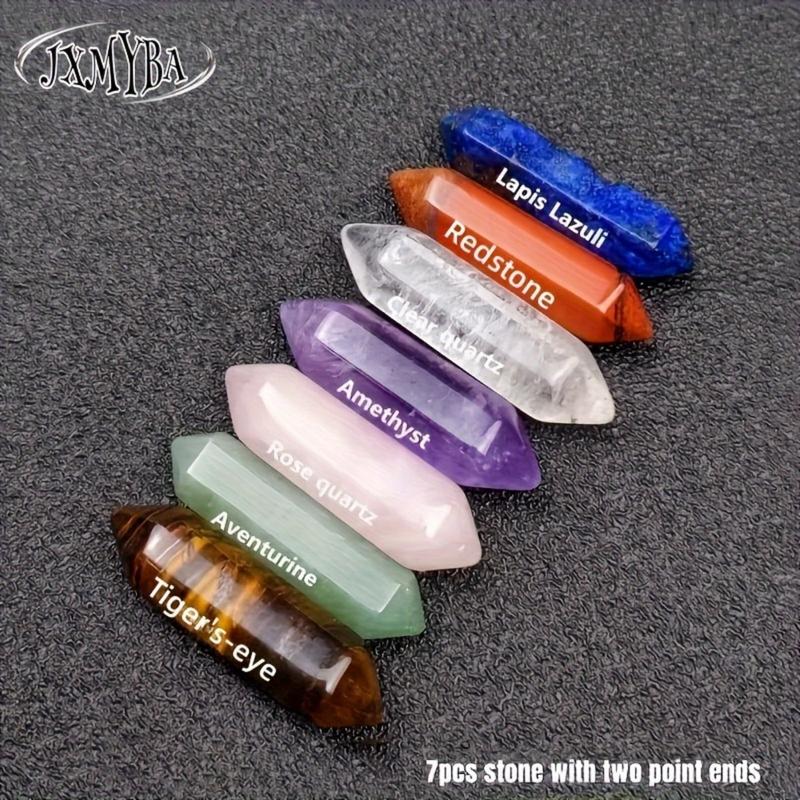 A set of double-pointed quartz crystals in a box, featuring natural stones for all seven chakras, hexagonal rose quartz ideal for bedroom decor, artificial artificial crystal included, presented in a uniquely designed gift box.