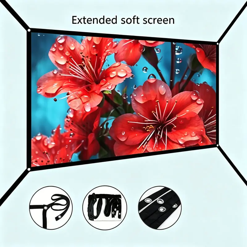 60-150-Inch white extended projection screen, easy to install, with hook installation wall hanging, no drilling required, suitable for home theater, outdoor, indoor parties, offices, weddings, can be used in various occasions, 160 ° wide viewing angle.