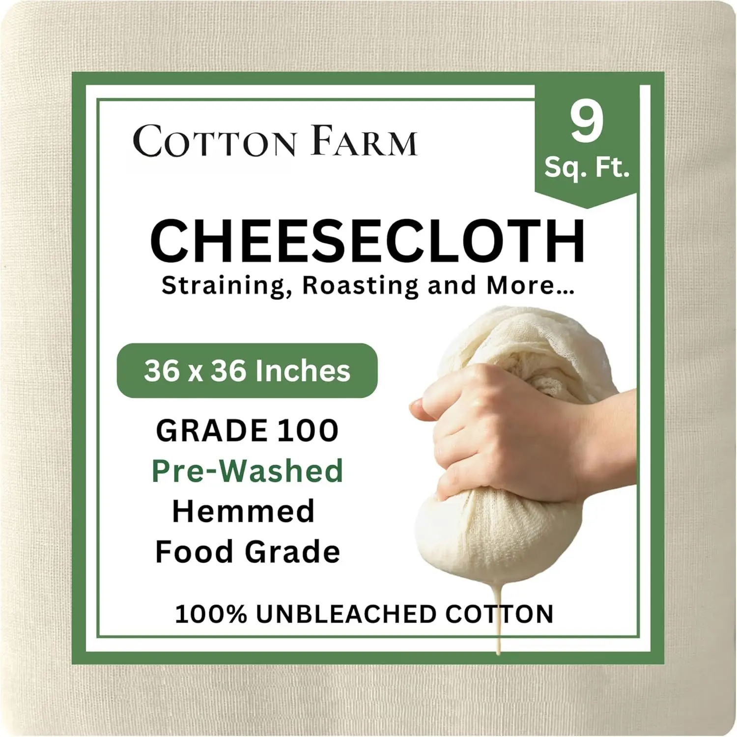 Grade 100 XL Cheese Cloth for Straining & Cooking; 36x36 Inch;  Unbleached  Cheesecloth;  with Finished Edges, Butter Muslin