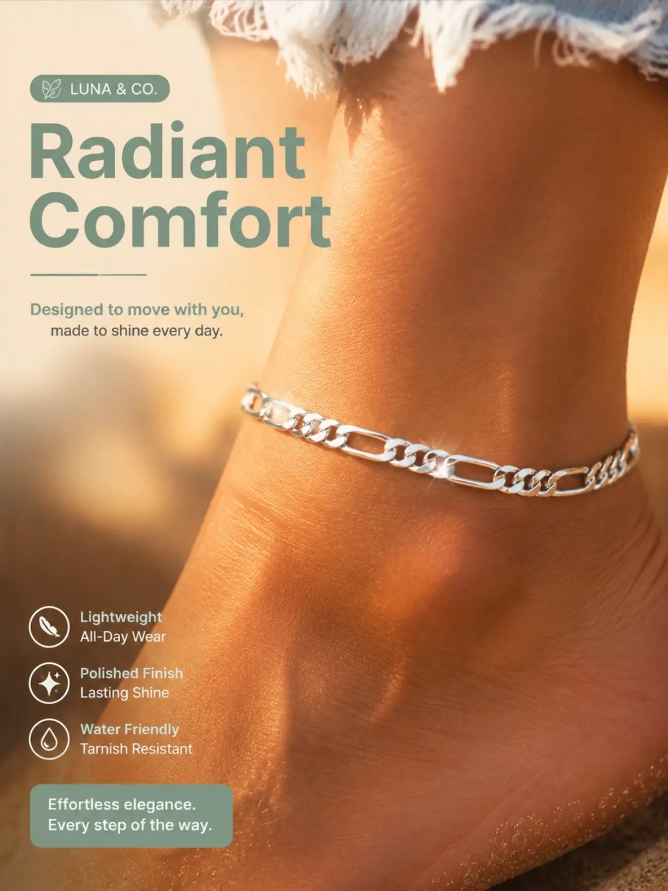 Elegant 925 Silver Plated Women's Anklet Bracelet, Simple Figaro Anklets Jewelry, Ideal Gift for Valentine's Day