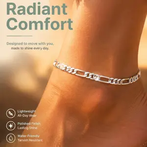 Elegant 925 Silver Plated Women's Anklet Bracelet, Simple Figaro Anklets Jewelry, Ideal Gift for Valentine's Day