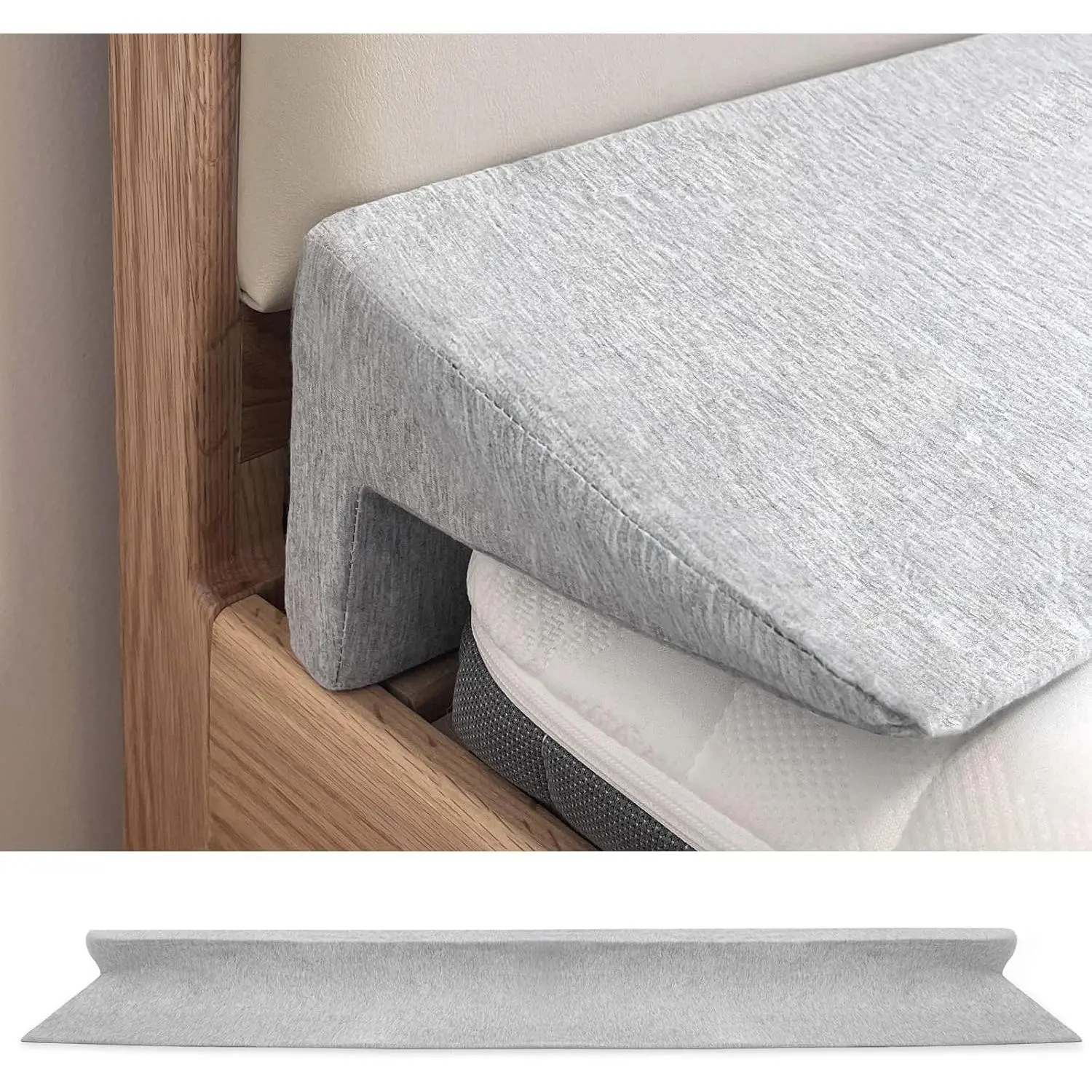 76"x8"x5" Bed Wedge Pillow for Headboard Bed Gap Filler Cover 1.Gaps Mattress Wedge Gap Filler to Stop Items Falling Down(Grey)