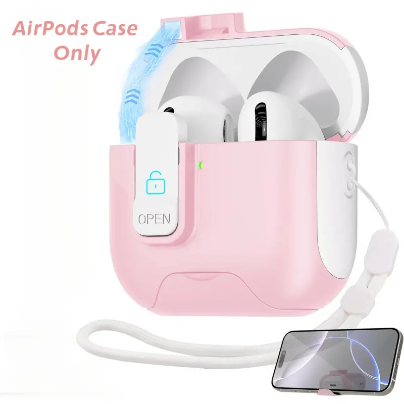 2-in-1 Phone Stand Case for AirPods Pro 2 3,AirPods 4,Shockproof Protective Cover with Secure Lock & Wrist Lanyard, Auto Pop-Up Magnetic Hard Shell for Girls