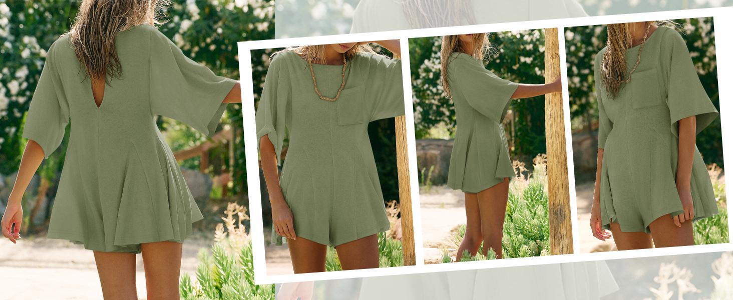 Imily Bela  Rompers for Women 2025 Spring Outfits Summer Casual Short Sleeve Crew Neck Loose Jumpsuits with Pocke