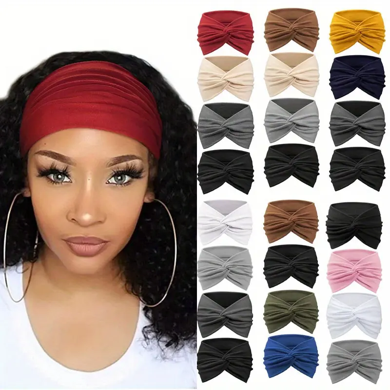 Women's Wide Edge Headbands Set, 4-Pcs/Pack Bohemian Retro Solid-Color Pleated Knot Hair Accessories for Casual Beach, Daily Use or Gifting, Headbands For Women, Unisex