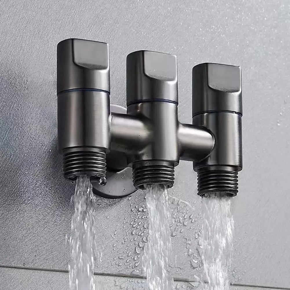 Three-Way Water Diversion Valve, Wall-Mounted Faucet with Independent Handle, 1 Inlet and 3 Outlets, Stainless Steel, Suitable for Washing Machine, Faucet Bathroom