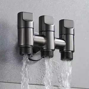Three-Way Water Diversion Valve, Wall-Mounted Faucet with Independent Handle, 1 Inlet and 3 Outlets, Stainless Steel, Suitable for Washing Machine