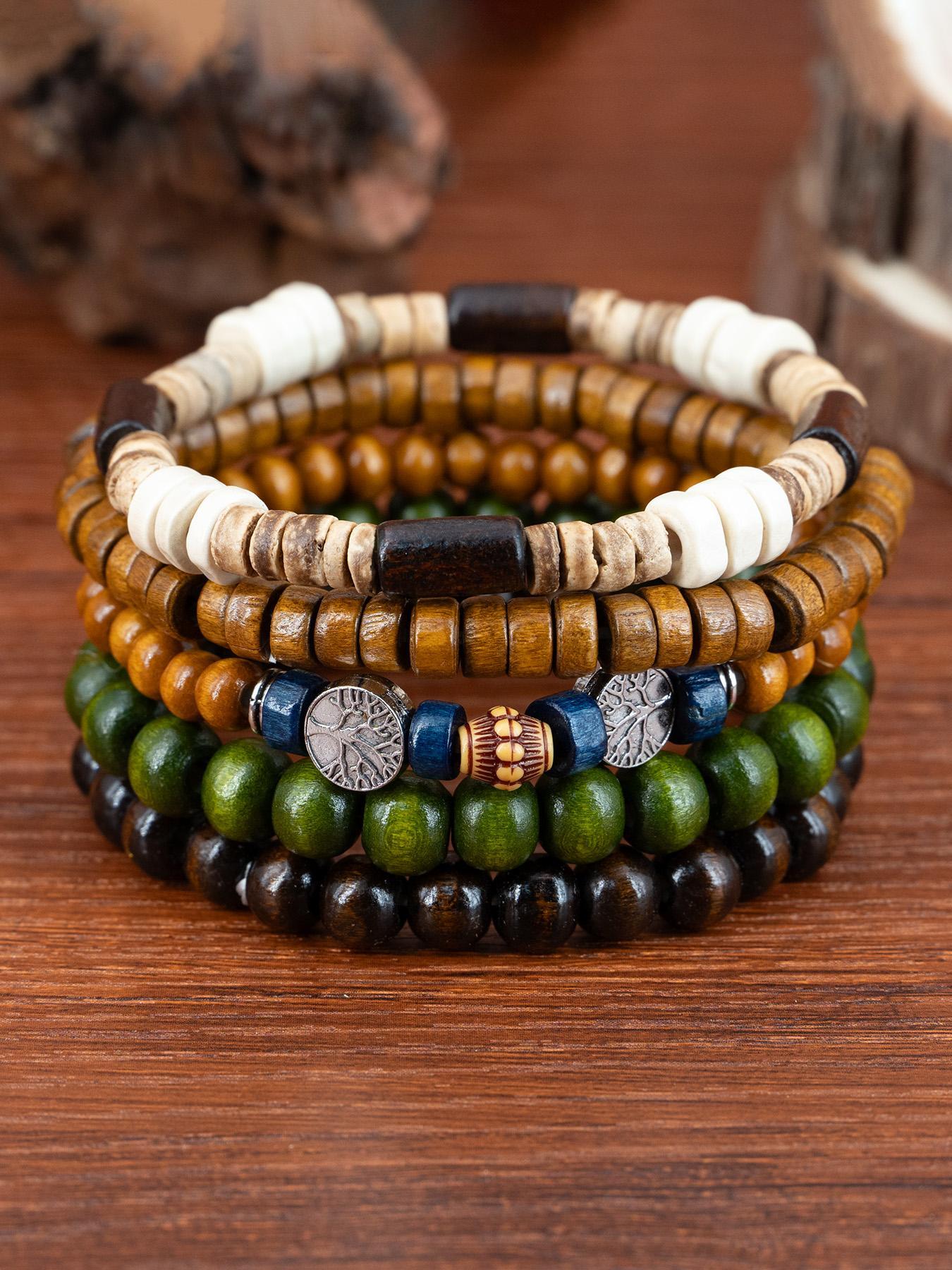 Boho Style Wooden Beaded Bracelet, Vintage Trendy Bracelet, Fashionable Jewelry for Women & Girls for Daily Decoration, Beaded Bracelet Set