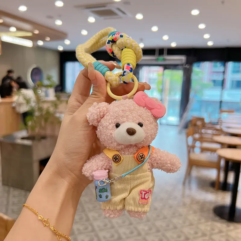 Cute Bear Keychain With Water Bottle Strap, Plush Bear Keychain, Plush Toy Bag Charm, Doll Pendant