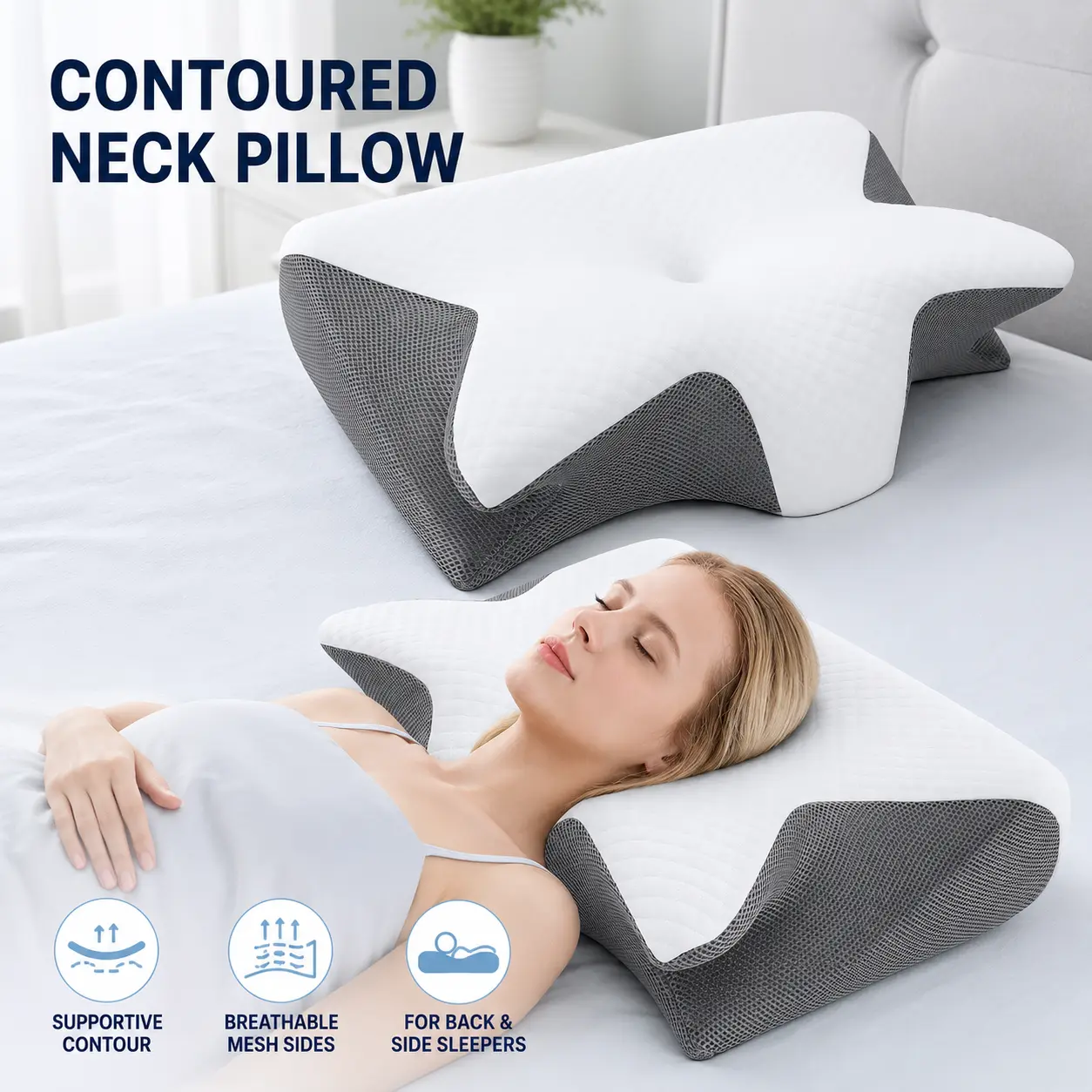 Memory Foam Soft Neck Pillow, 1 Count Comfortable Neck Support Pillow and Rest Cushion for Sleeping, Supportive Memory Foam Design #GLOBAL PICKS homedecor