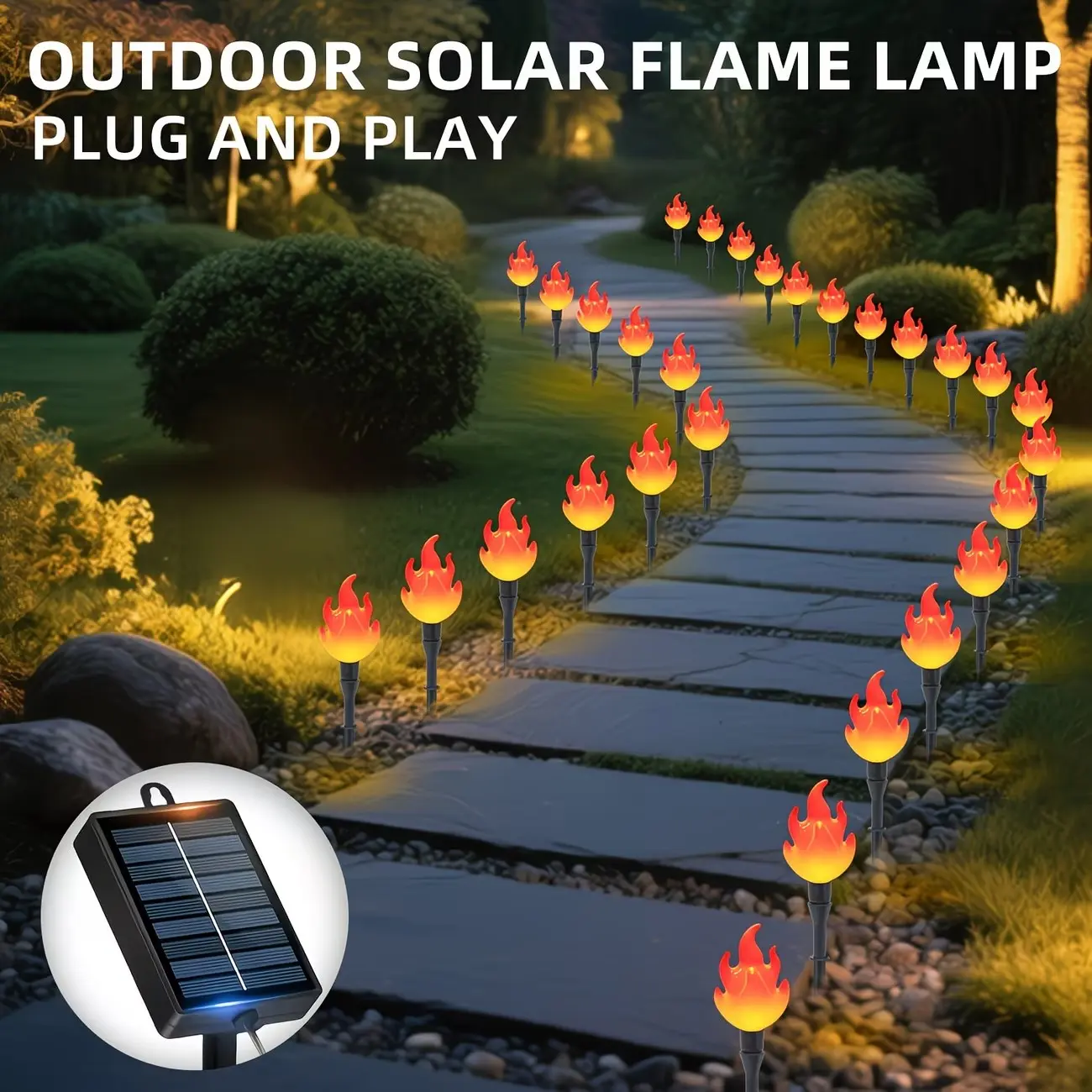 Solar Flashing Flame Light, Halloween Outdoor Floor Lamp, Garden Christmas Light, Easy Installation, Realistic Flaming Effect, Auto Timer