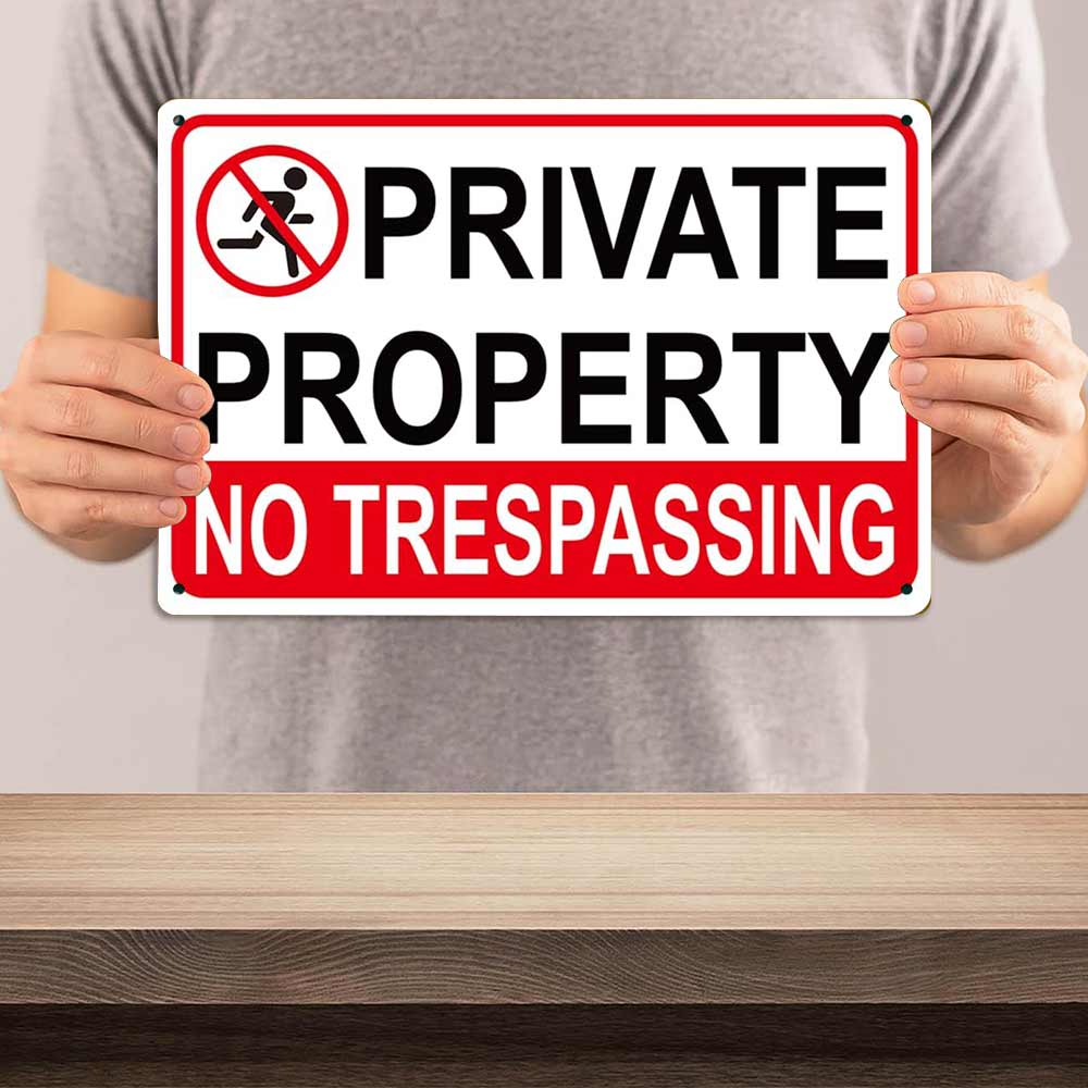 Private Property No Trespassing Metal Sign 12x8 In Aluminum, Vintage Warning Tin Sign for Home, Yard, Fence Decor, Retro Private Property Wall Art for Security, 12x8 Inch Aluminum Plaque