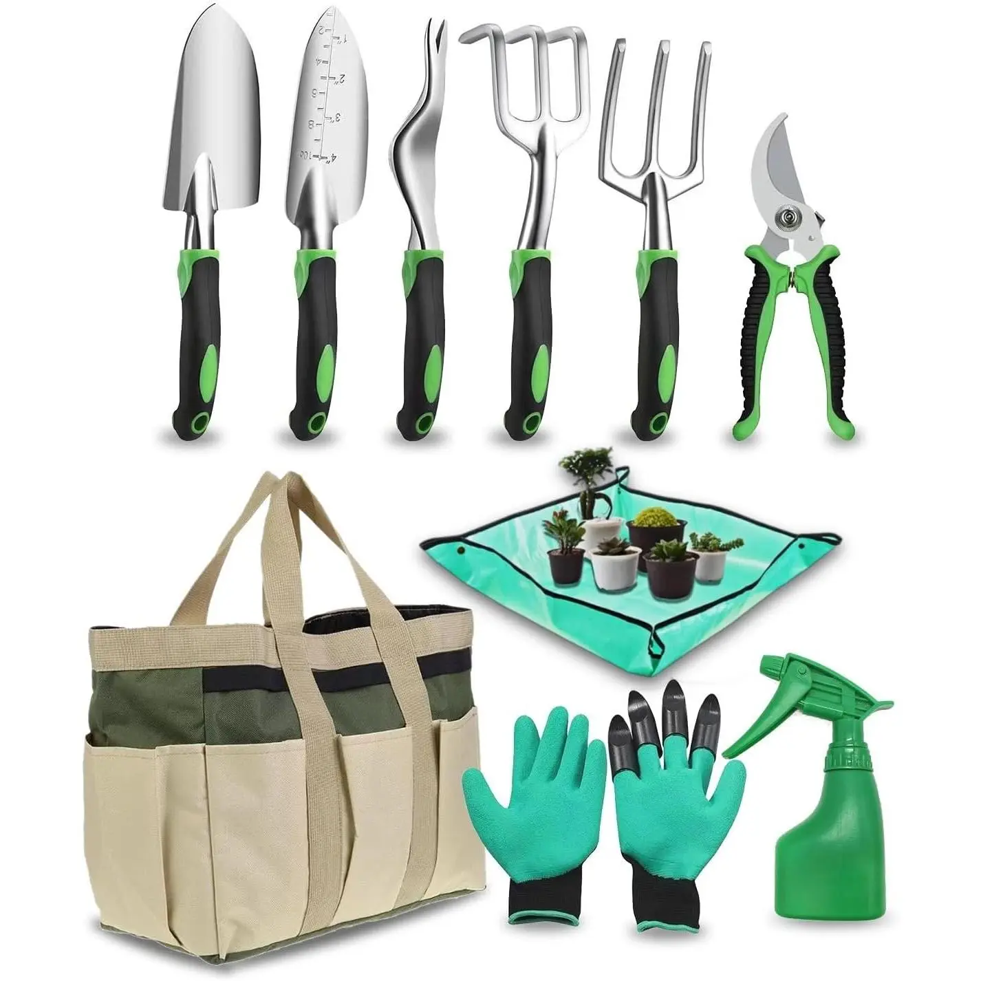 Garden Tools Set, 10 count Gardening Tools Set, Heavy Duty Gardening Hand Tools with Non Slip  Handle, Storage Garden Bag, Gardening Gifts for Women and Men (Professional Set (10 PCS))