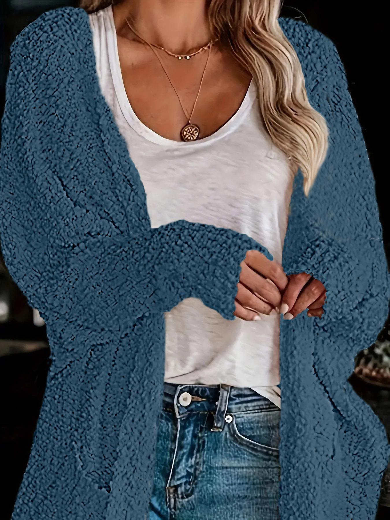 Women's Plain Pocket Batwing Sleeve Cardigan, Casual Basic Long Sleeve Open Front Knitwear for Fall & Winter, Women's Knit Clothing for Daily Wear, Womenswear