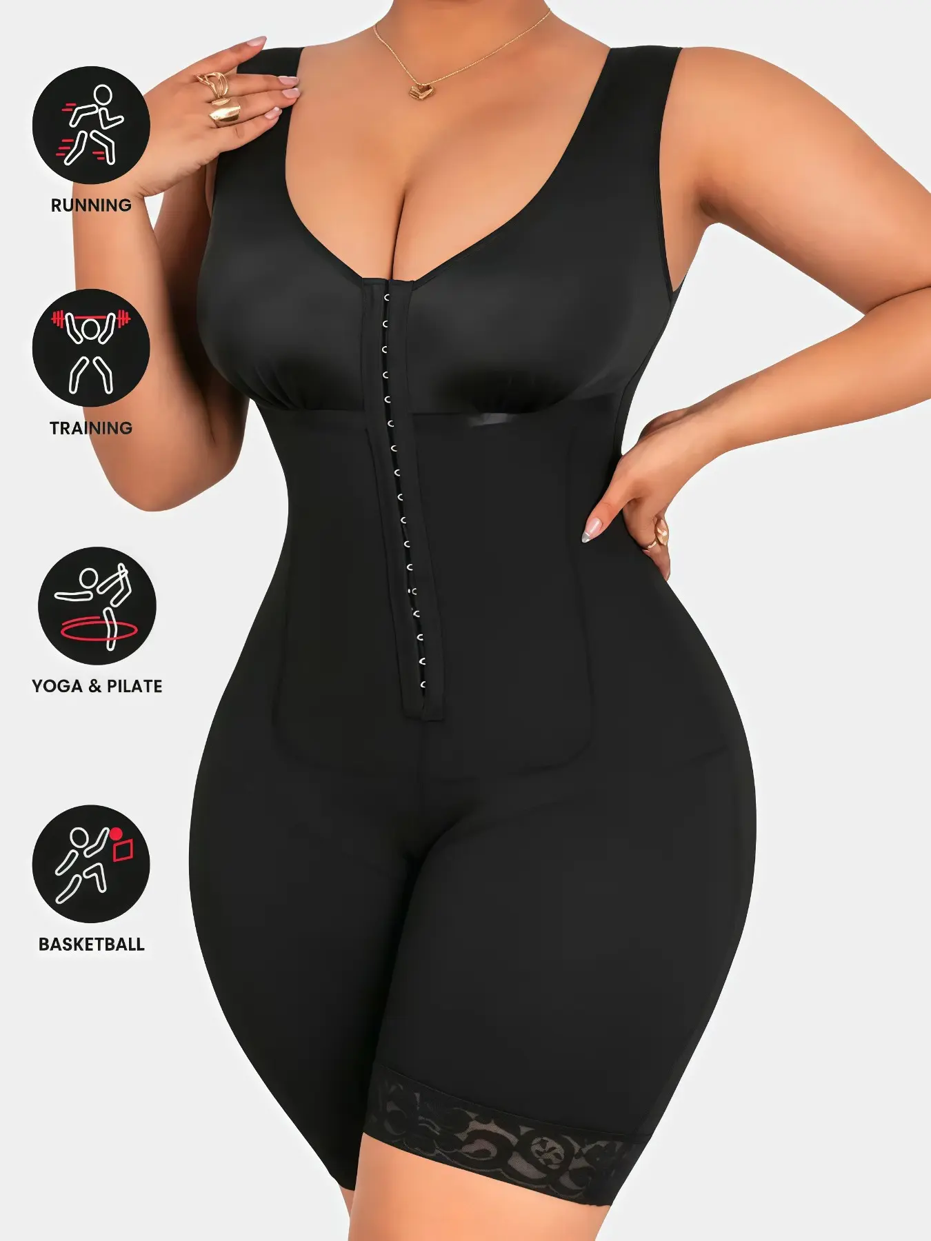 Women's Butt Lifting And Tummy Control Shapewear Underwear with Open Crotch, Fajas, Colombian, Chic Shapewear, Solid Color Lace Trim Bodysuit, Adjustable Hooks Full Compressing Body Shaper, Ideal for Party, Sport