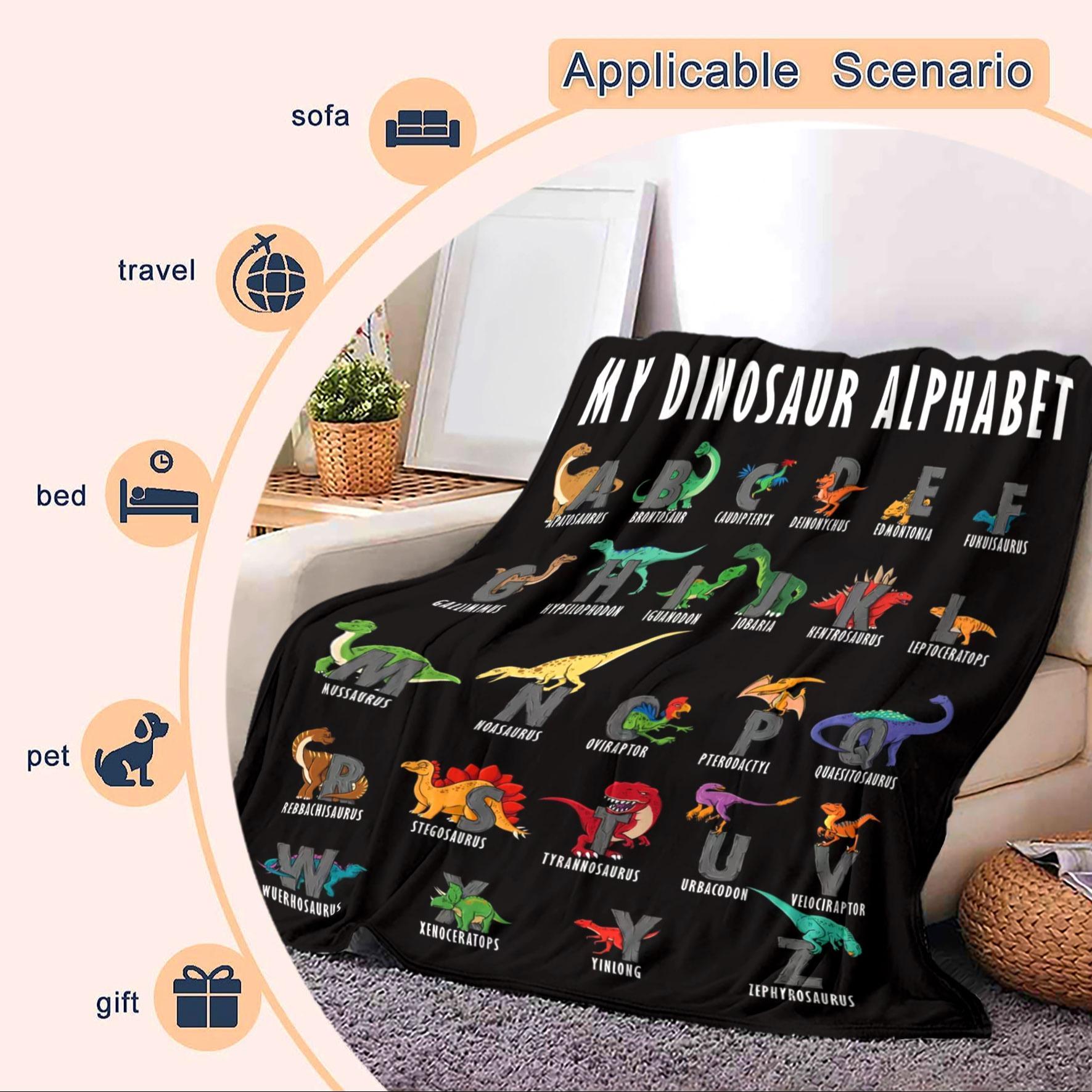 Dinosaur Alphabet Pattern Blanket, 1 Count Soft  Air-conditioned Room Throw, Warm Nap Blanket for Home Office Travel Camping