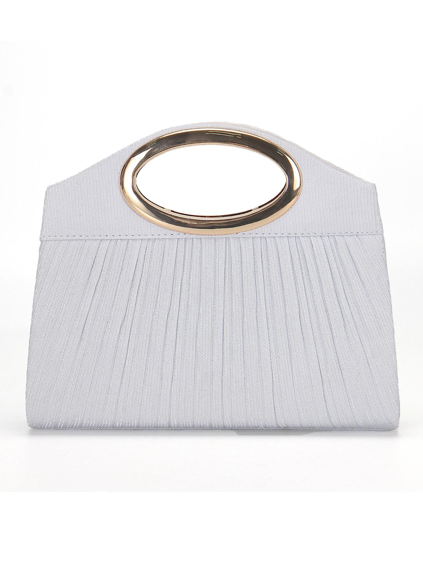 Women's Elegant Glitter Evening Clutch Bag, Metal Ring Handle, Pleated Design, Magnetic Closure, Versatile Strap, Perfect for Weddings, Parties, Wristlet Clutch