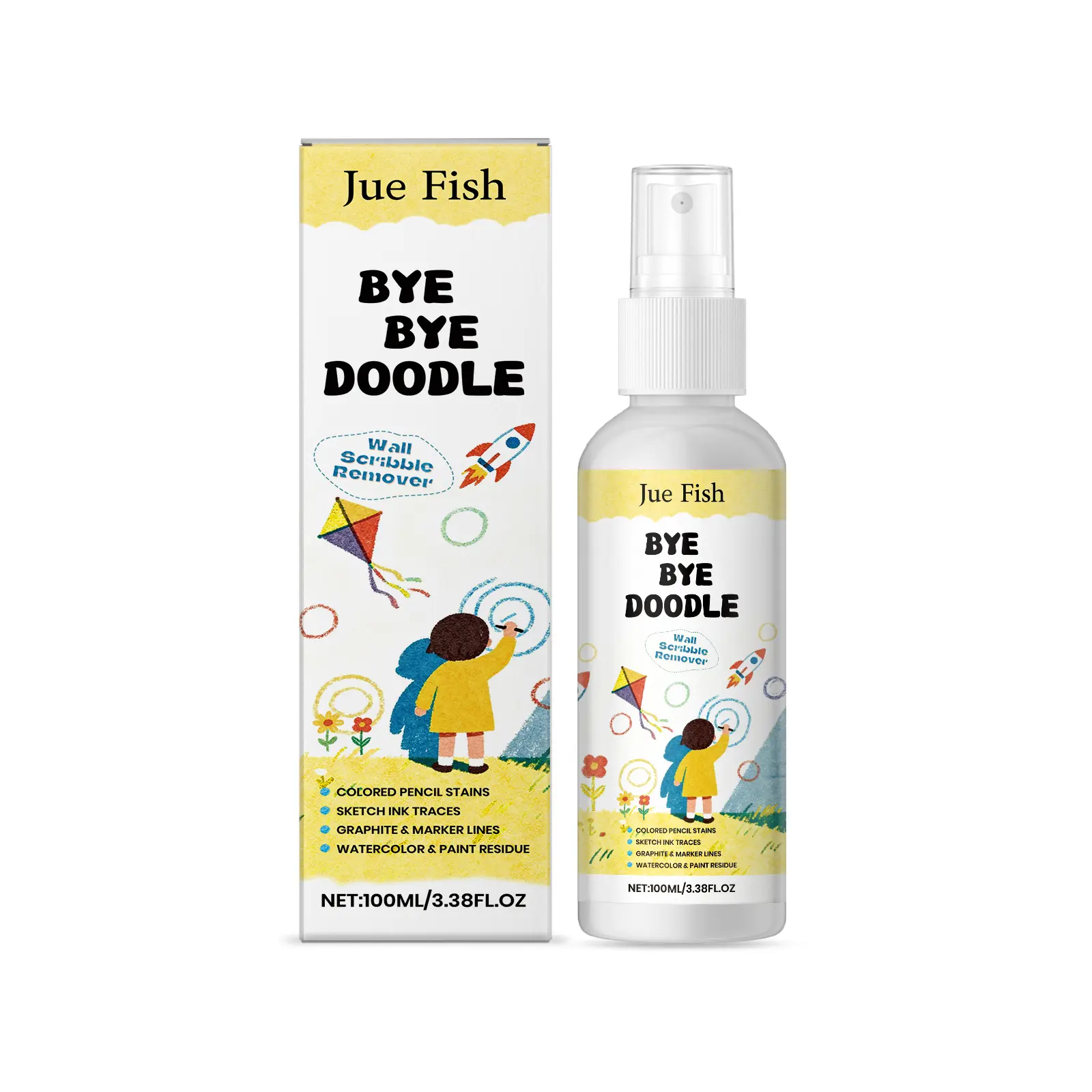 Jue Fish Wall Graffiti Cleaner, Household Wall Stain Care, Pencil And Crayon Instant Cleaning Spray