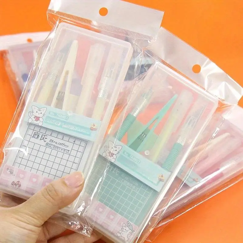 DIY Scrapbooking Tool Kit, DIY Hand Tools Set with Pen, Carving Knife, Tweezers, and Cutting Pad, School Office Crafts Suppliers