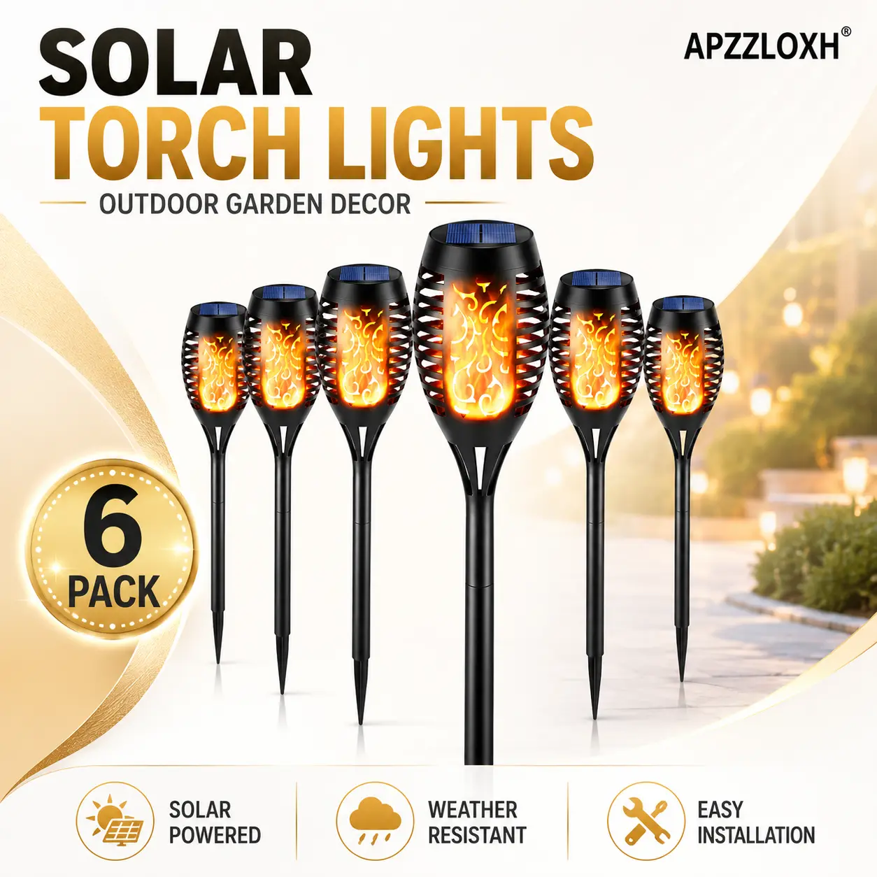 APZZLOXH Solar Torch Lights - Outdoor Warm Flickering Flame Pathway Lights with Torch Assembly for Patio, Home Improvement Outdoor Lighting Needs, Torch Assembly Pathway Lighting, Solar Landscape Lights, Outdoor Light Fixtures