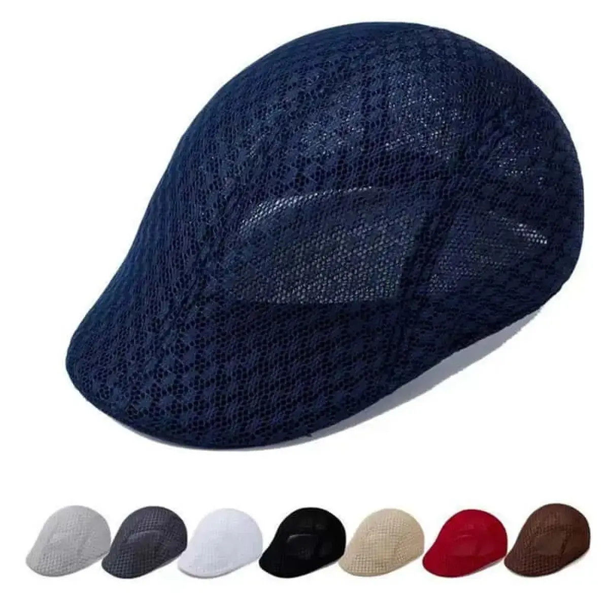 Men’s UPF 50+ Sunblock Synthetic Mesh Flat Cap - Lightweight Breathable Newsboy Ivy Gatsby Hat, Short Brim for Summer Driving, Golf, Outdoor Wear