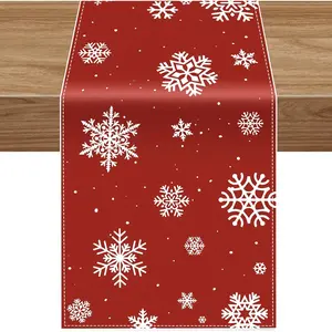 Christmas Table Runner Red 13.4 x 74 Inch Rustic Holiday  Snowflakes Winter Table Cloth for Indoor Outdoor Xmas Party Dining Table Decorations