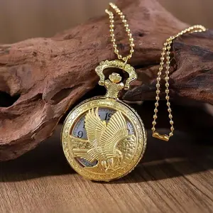 Fashion Men Hollow Eagle Quartz Pocket Watch Necklace Luxury Gold Pendant Gifts For Women Man with Fob Chain