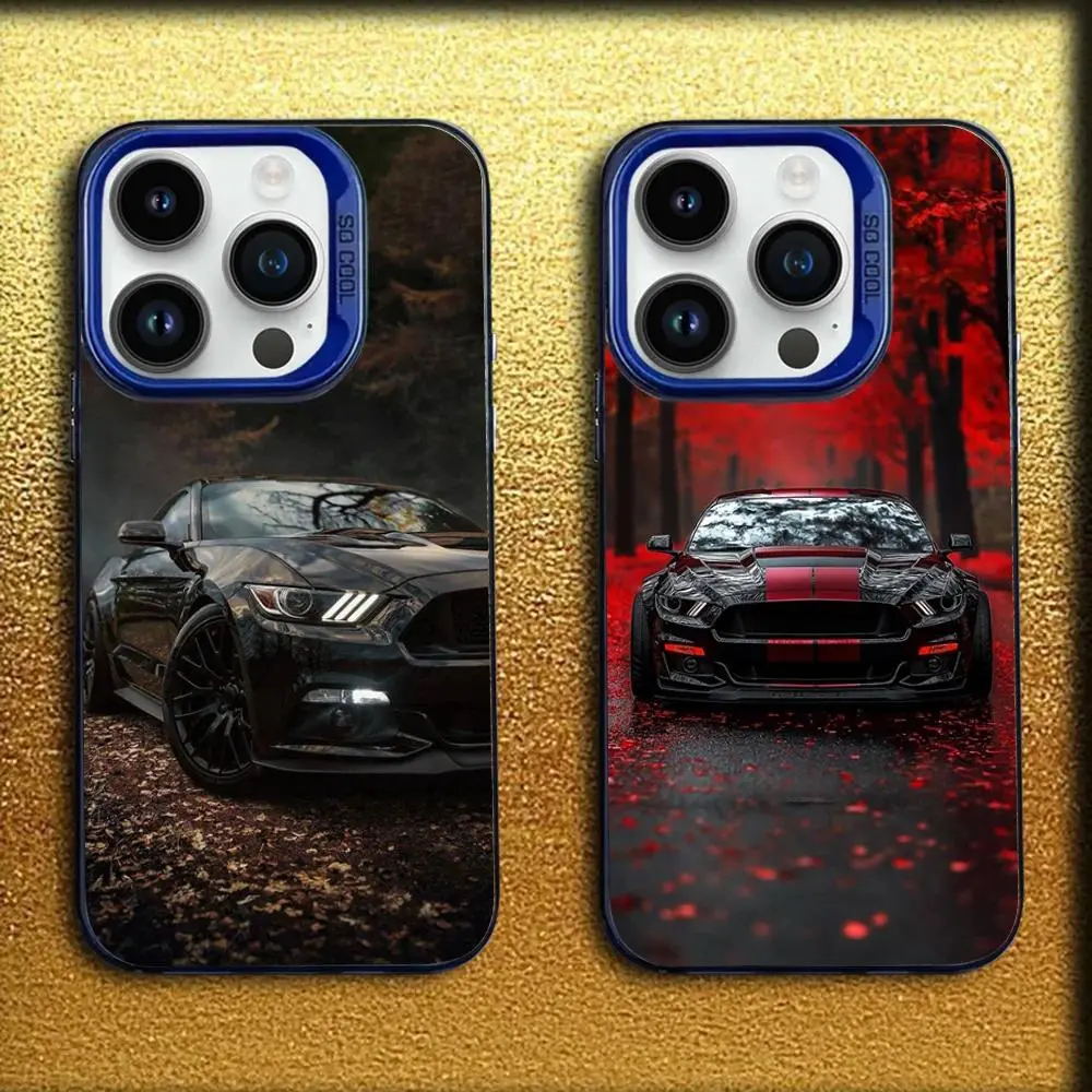 F-Ford Mustang Muscle Cars Aesthetic Slim Fit Phone Case - Blue Matte Silicone Cover, Lightweight Shockproof Durable Accessory, Precise Fit for iPhone 11 Pro Max-17 Pro Max/Plus & Samsung Galaxy S23-S25, Printed Racing Style, Printed Look