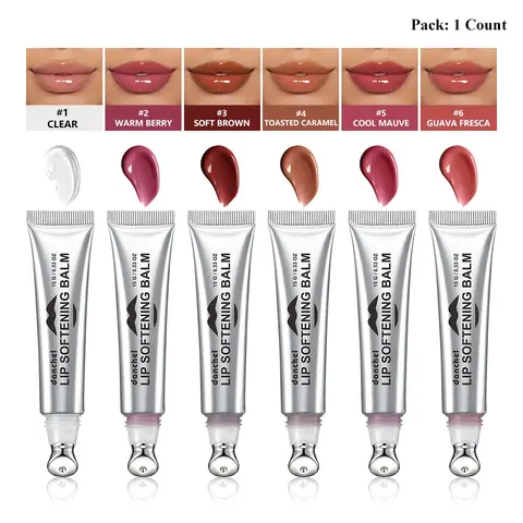 6-Color Moisturizing Lip Softening Balm Tinted High-Shine Lipgloss with Metal Applicator Tip, Helps Smooth the Look of Fine Lip Lines, Suitable for Day and Night Use