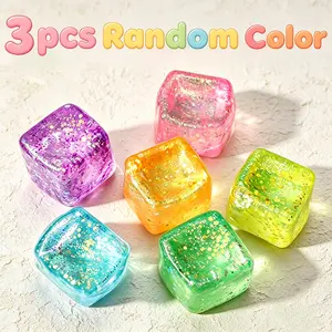 3pcs Galaxy crystal ice cube squeeze toy, party favor package, slow rebound shiny maltose squeeze toy, soft shiny colorful ice cube cube, office finger toy, children's desktop decoration, soft toy, relaxation toy. Halloween, Christmas gifts, random colors