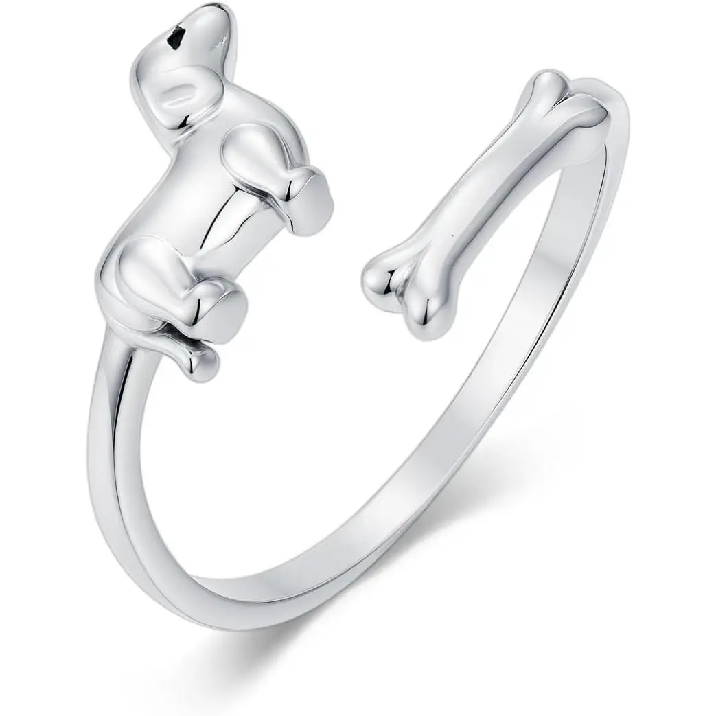 Cute Animal Adjustable Open Rings 925 Sterling Silver Dainty Axolotl Panda Koala Fox Raccoon Dachshund Highland Cow Finger Rings Stackable Jewelry Gift for Women Vintage Gold Crystal Knuckle Ring Set pc romantic cubic zirconia