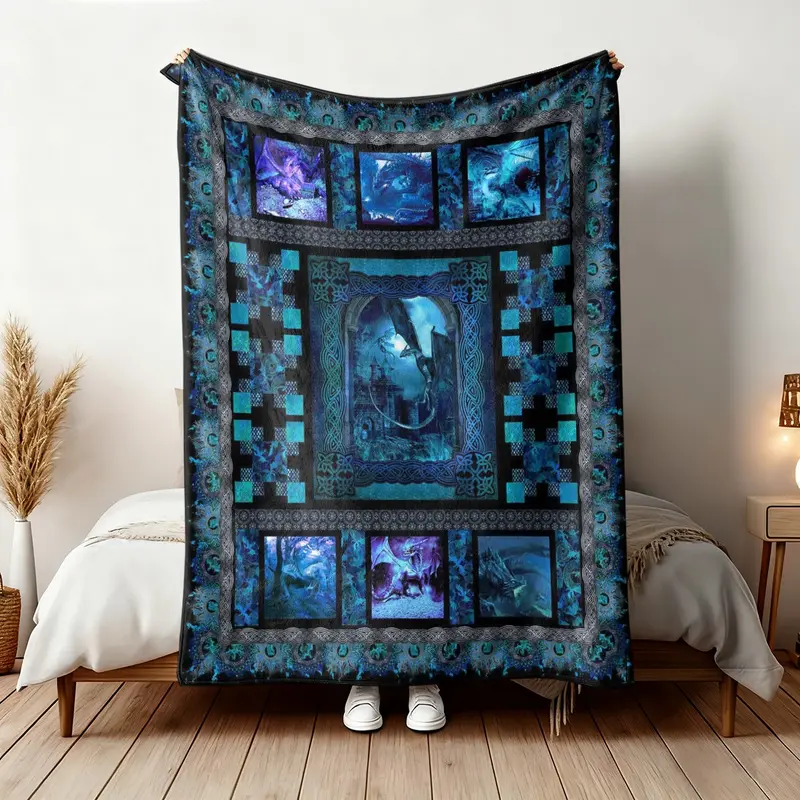 Global Use Deep Sea Secret Patchwork Blanket, Flannel Throw, Suitable for All, Essential Daily Business Item, Fits 197 Countries