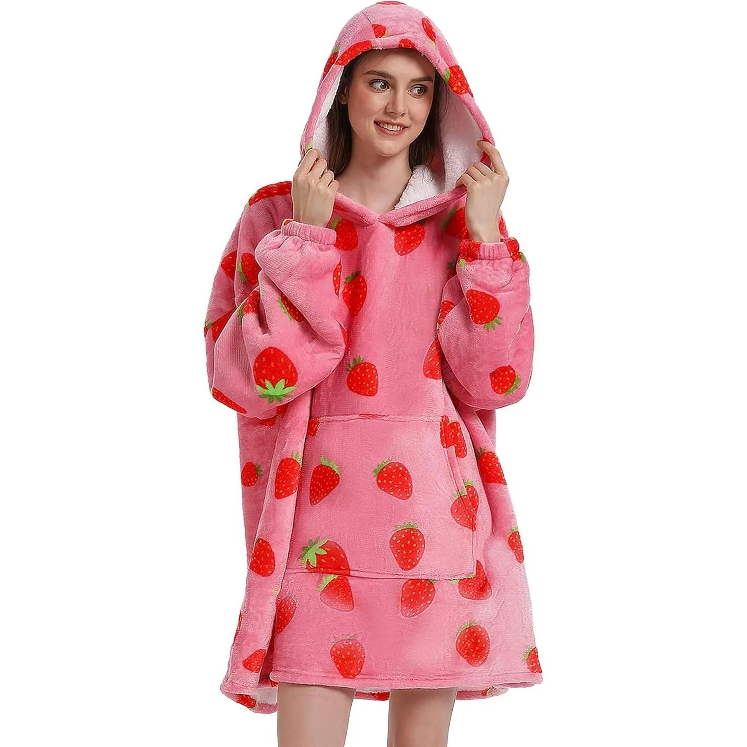 Women's Soft Flannel Wearable Blanket Hoodie Top, Oversized Pocket, Cozy Lounge Wear for Christmas, Halloween, Tops