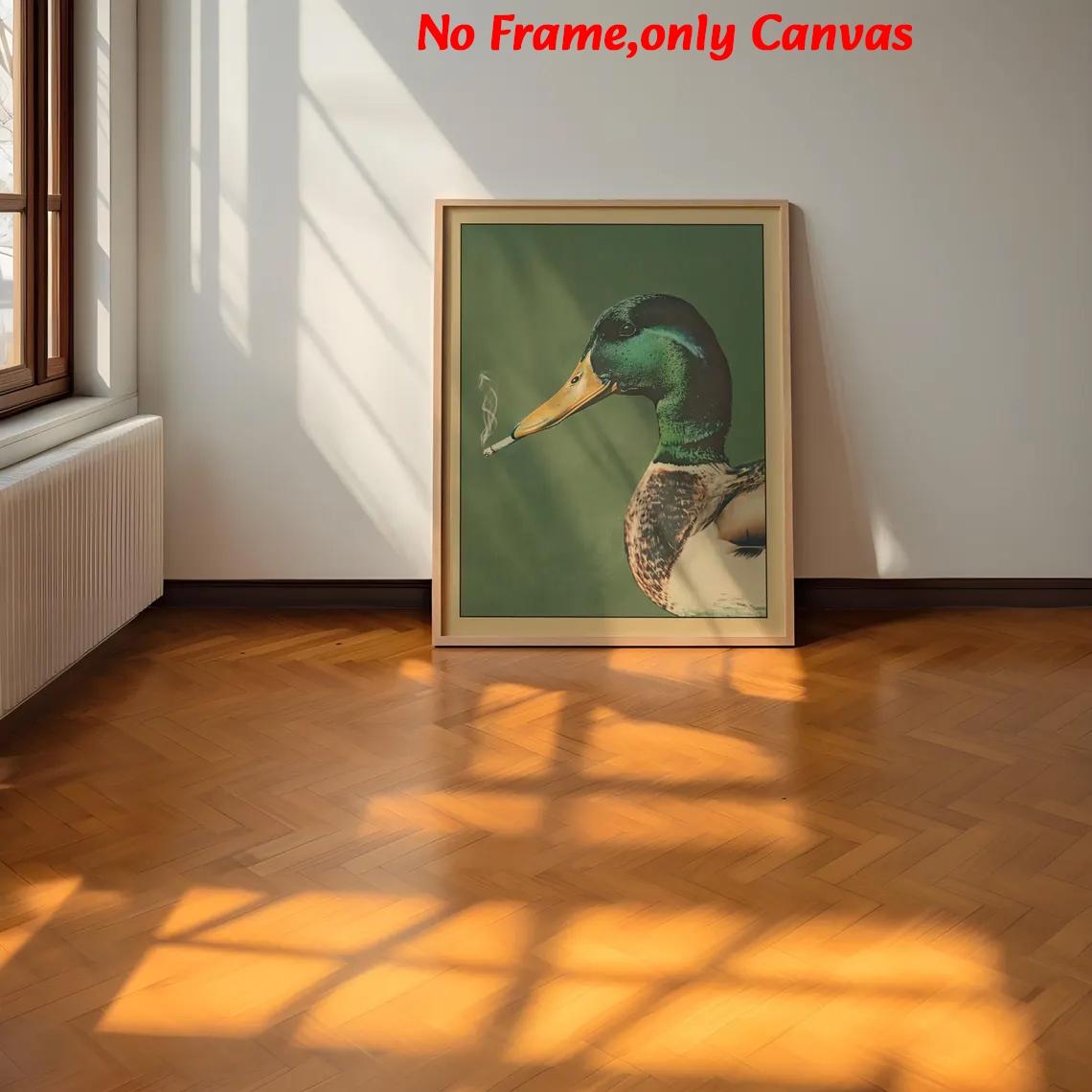 Unframed Wall Art, Vintage Poster, Modern Art Design Mallard Duck Smoking Print, Whimsical Animal Canvas Painting, Bedroom Decor, Living Room Decor Aesthetic, Room Decor, Modern Home Decor, Housewarming Gift