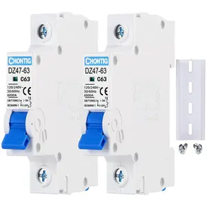 MCB C63 63A Miniature 1 Pole Circuit Breaker 2 Pack with DIN Rail Mount, 120V/240V AC Protection for Solar Panels, RV Power Center, Home Electrical Systems