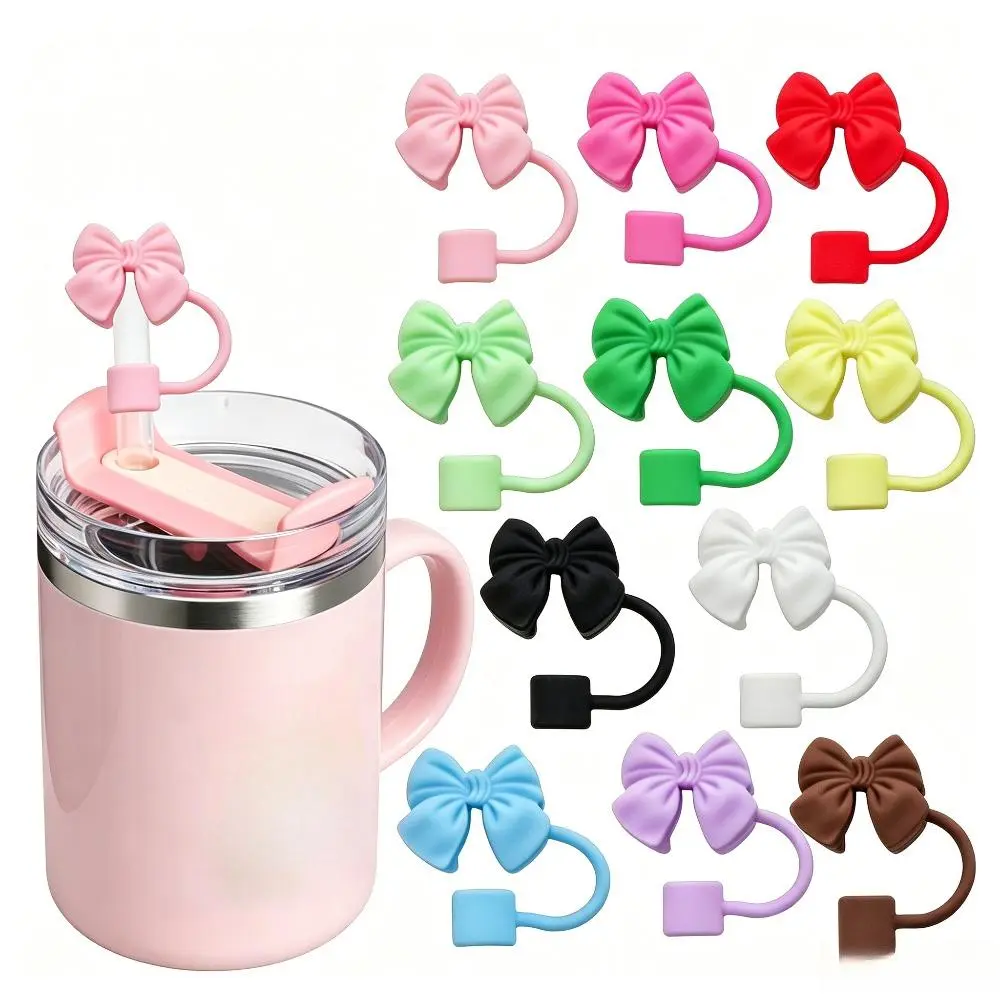11-Pack Cute Bowknot Resin Straw Covers Set - 10mm Tumbler Straw Fit, Reusable Dust-Proof Travel Accessory for Cups, Mugs, Tumblers & Small Gifts, Cute Bows, Dust Covers, Commuting, Daily Use, Resin Craftsmanship, Standard Size Compatibility, Outdoor Trav