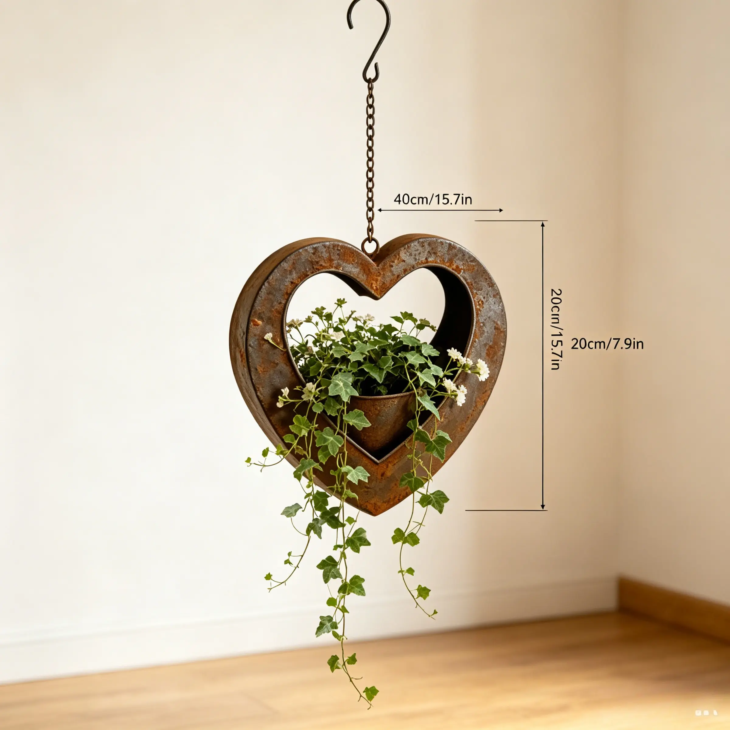 Vintage Rustic Hanging Heart Planter, Retro Rusted Metal Iron Flower Pot, Metal Planters for Outdoors, Hanging Flower Pots, Hanging Basket for Indoor Outdoor Home Garden Balcony Decor, Perfect for Succulents, Herbs, Artificial Plants