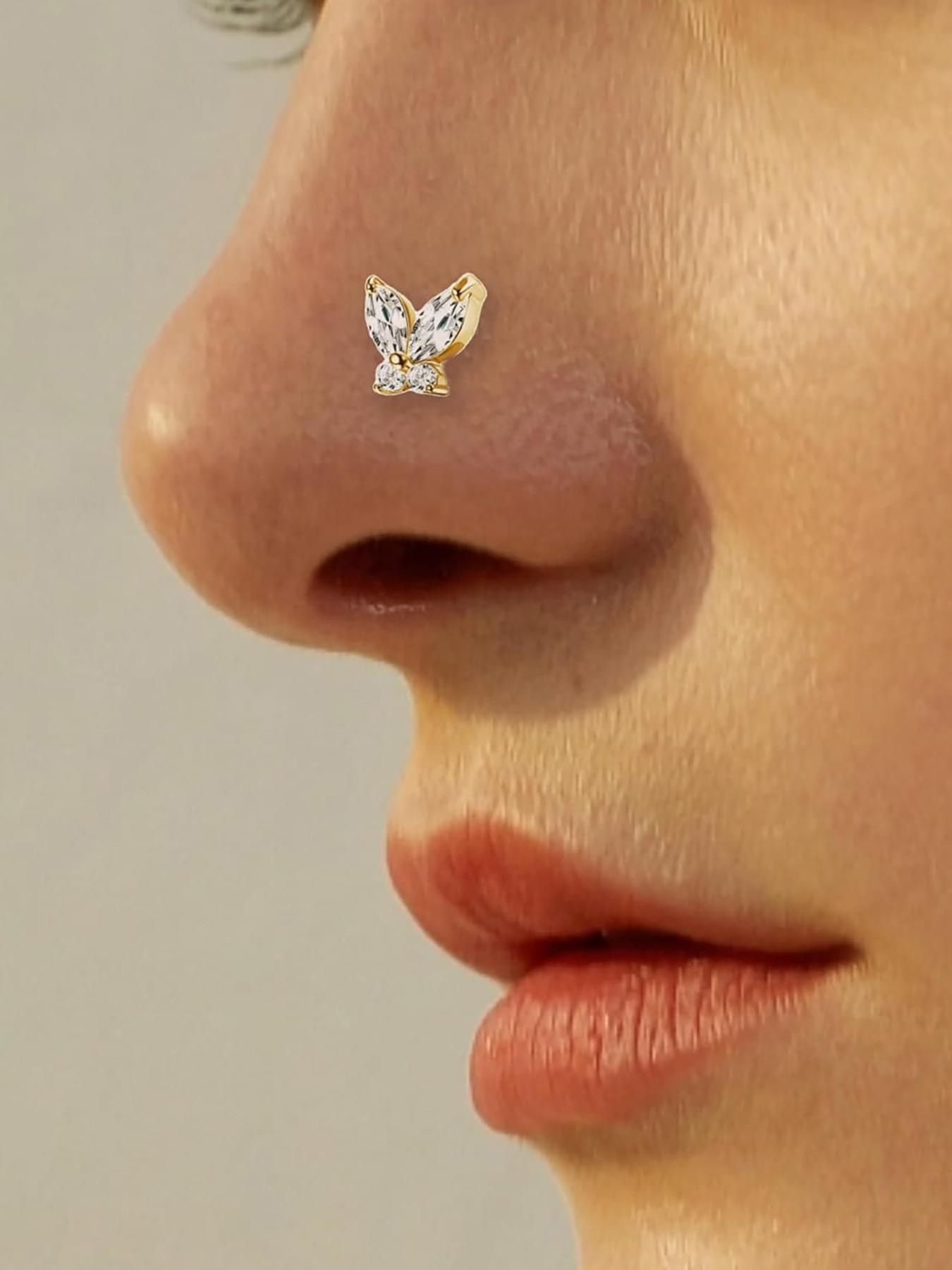 Fashionable Nose Rings, L Shaped Nose Studs, Dangle Nose Studs, Stainless Steel Nose Rings, Nose Cuff, Body Piercing Jewelry for Women & Men, Double Nose Pierced Jewelry