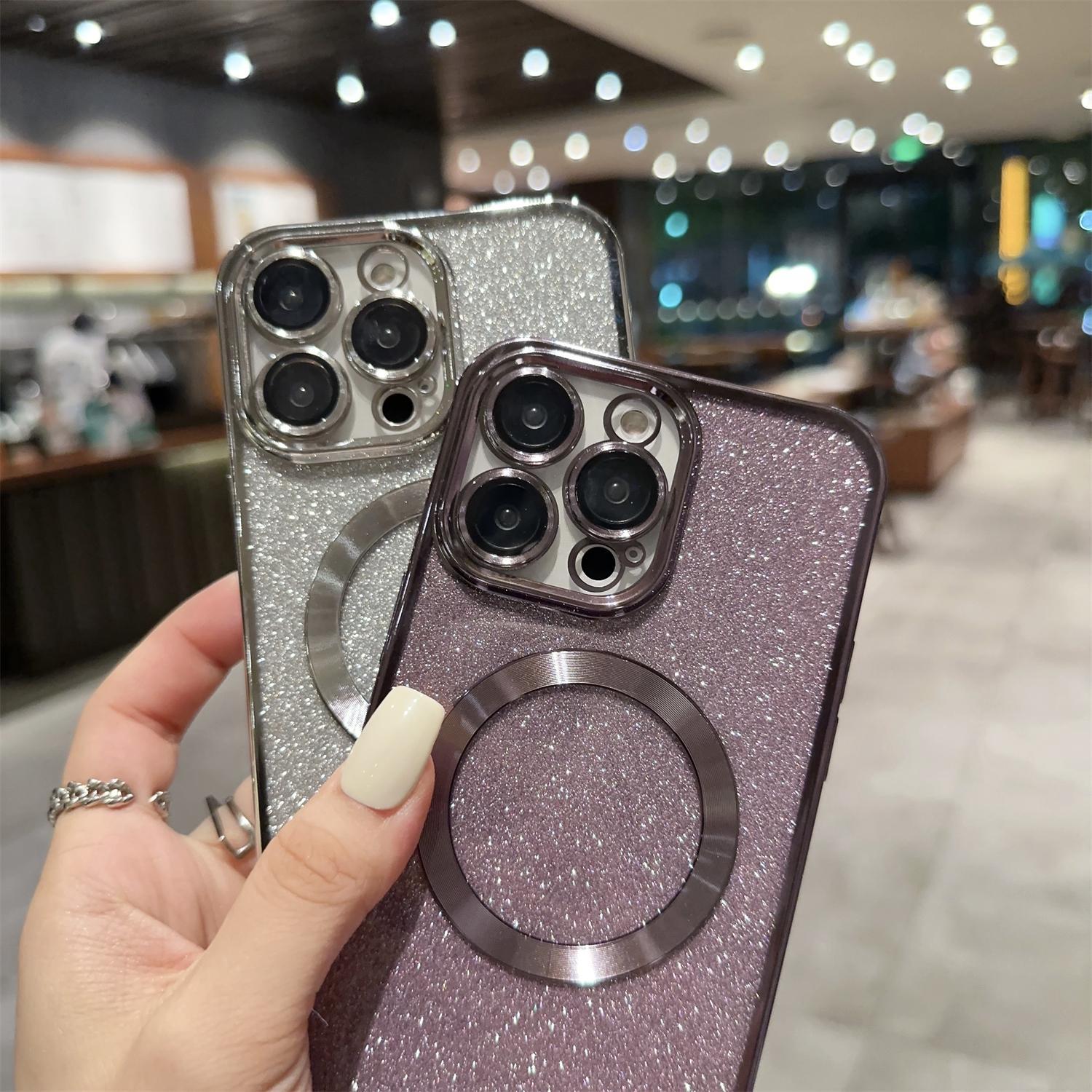 MagSafe Case For iPhone 16 Pro Max 15 14 13 Compatible with Magnetic Charging Bling Glitter Case Plating Bumper with Camera Lens Cover