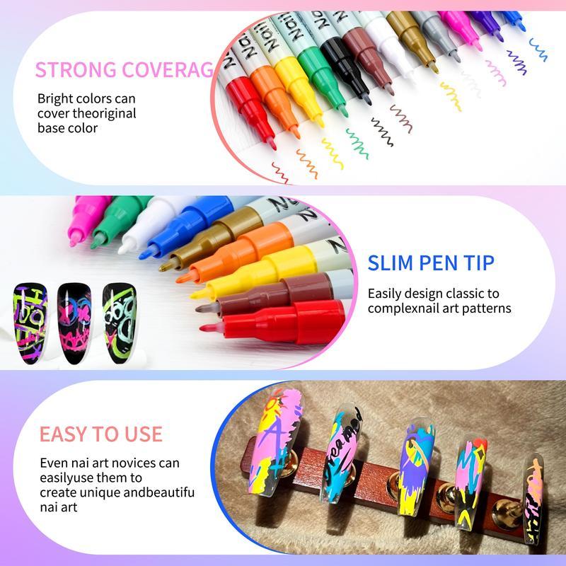 【Valentine's Day】12 Color 3D Nail Art Pens Set 0.5MM Precision Tips for Detailed Dotting & Painting DIY Manicure Tools Non-Toxic Materials for Safe Nail Art