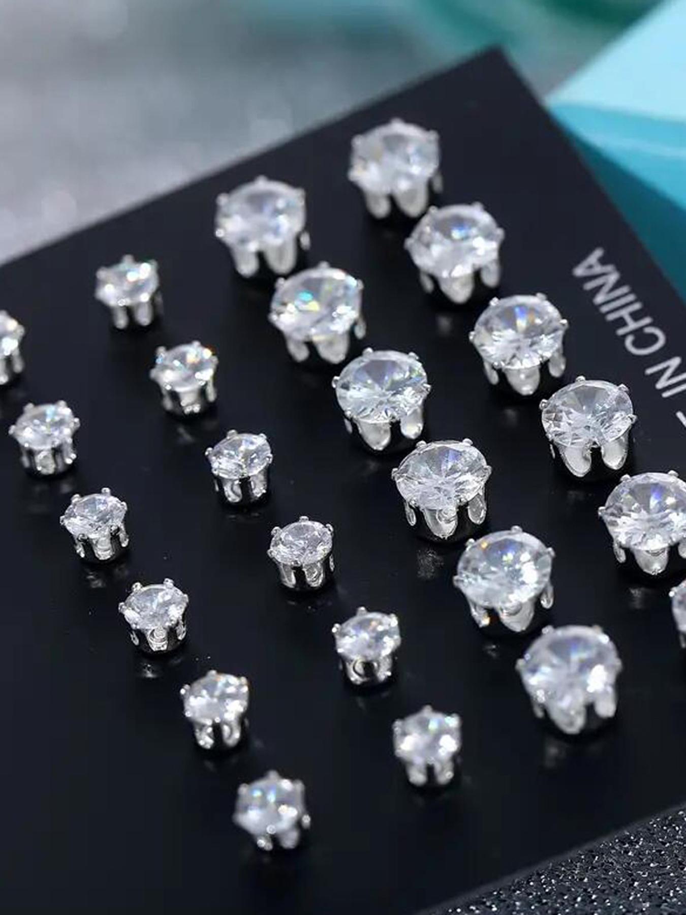 12 Pairs Mixed Size Rhinestone Stud Earrings for Women and Men, Fashion Sparkly Shiny Earrings Set As Gift for Her & Him, Ear Piercing Jewelry, Cute Accessories, Daily Ootd Use