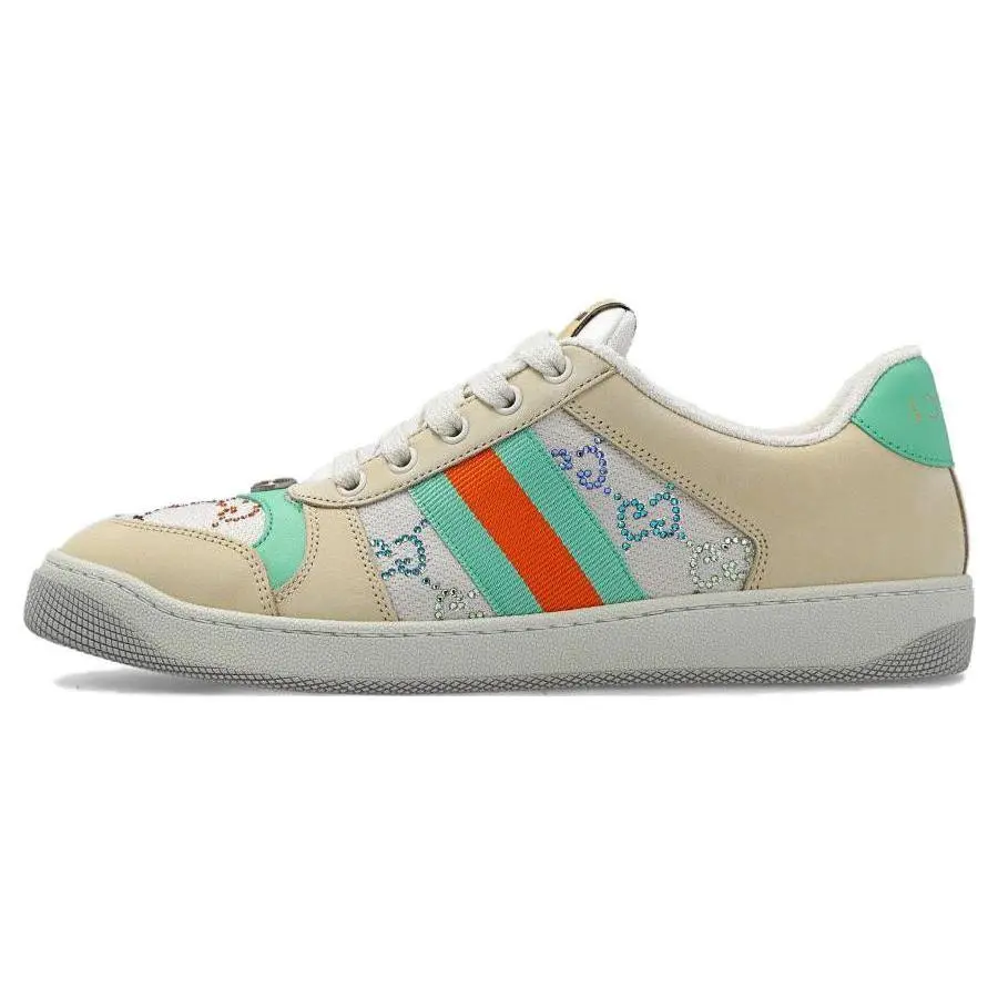 Gucci Screener Dirty Sneakers for Women – Beige Fabric Round-Toe Low-Top Lace-Up Fashion Shoes Verifiable, with credentials and supporting global authentication