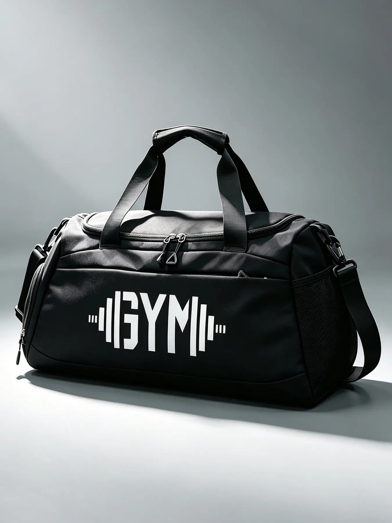 Large-capacity water-repellent gym bag with GYM print, portable hand & crossbody travel bag with separate shoe compartment, ideal for sports training and business trips storage.