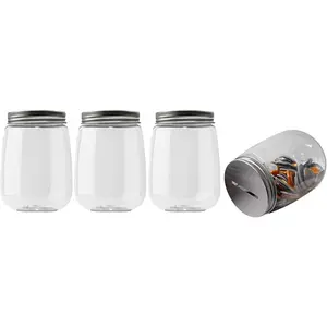 Small Clear Plastic Coin Bank Jars 4-Pack, 16oz with Silver Slotted Lids, Transparent Coin Money Piggy Banks for Adults Teens Kids