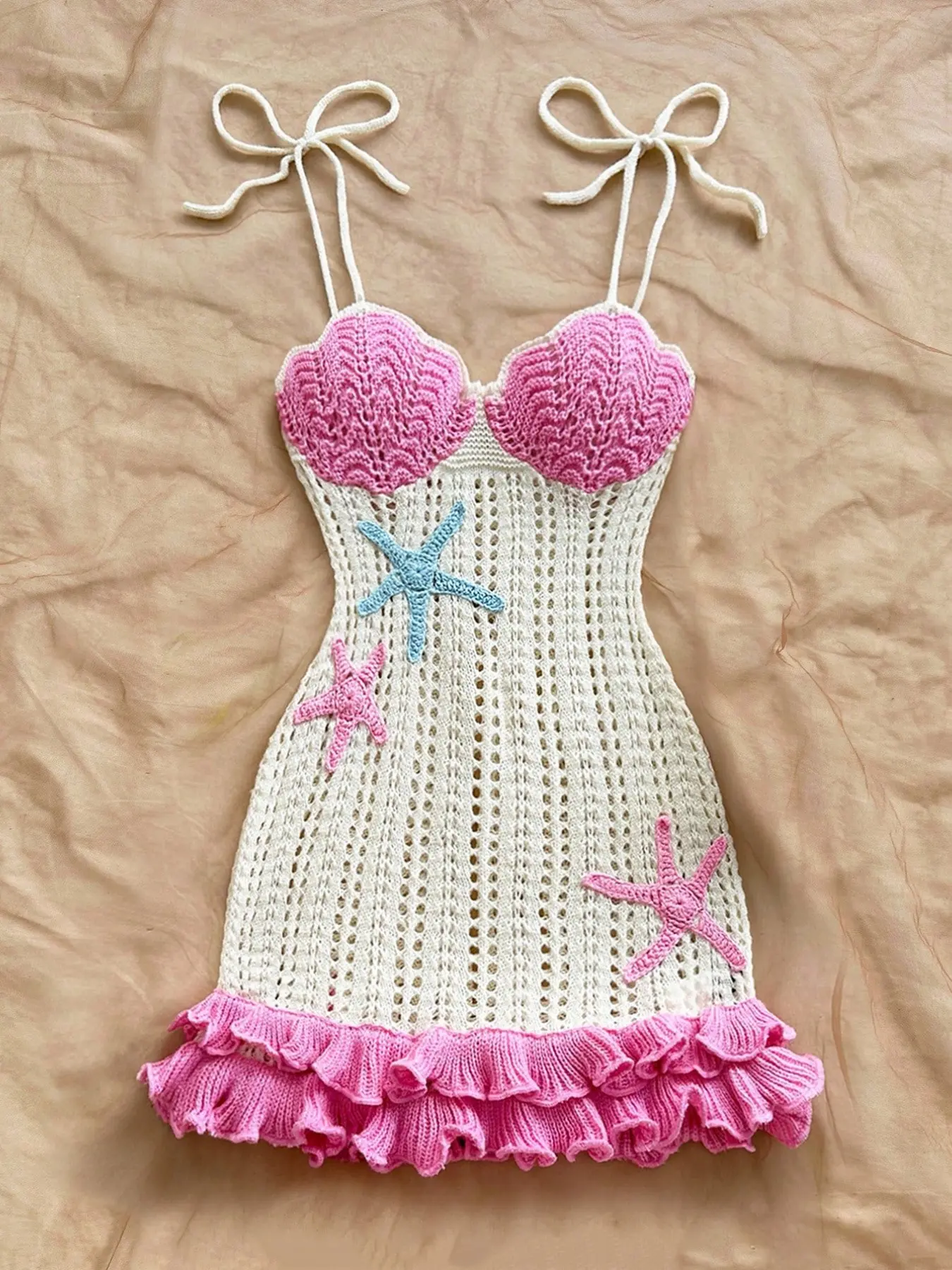 crochet bib dress Antique Cream Crochet Bib Cotton Dress  Blossom Vintage