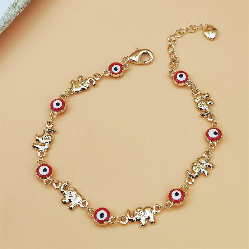 Women's Bohemian Elephant Charm Bracelet - Golden-Tone Red Eyes Adjustable Clasp Valentine's Birthday Anniversary Gift for Her