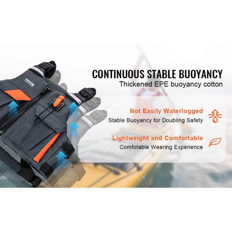 VEVOR Life Vest for Watersports (PFD), Life Jacket with Waterproof Nylon 110N Buoyancy, Life Vest/Jacket for Any Water Activity-Fishing, Kayaking, Surfing and More, Men and Women XL